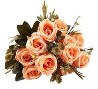 Magnifique bouquet de roses artificielles à 6 têtes pour mariages, fêtes et décorations d'intérieur chic (orange)