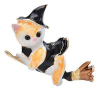 Magnifique broche chat sorcière sur balai, émail bicolore, Klein, Métal non précieux