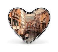 Magnifique broche en alliage d'aluminium avec vue sur le canal de Venise - Broche exquise en forme de cœur - Mini broche classique pour sac à dos, chapeau, costume, veste