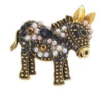 Magnifique broche en forme d'âne avec strass et perles pour femme - Couleur vintage - Pour un usage quotidien