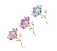 Magnifique broche florale magnolia 3 pièces robuste Kirsite décorative pour femme, robe, costume, cadeau, accessoire de tenue d'affaires