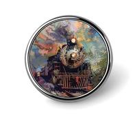 Magnifique broche ronde en alliage représentant un train à vapeur, des feuilles et une panthère, pour homme et femme, accessoire de costume, épingle à cravate légère de 2,5 cm
