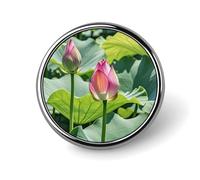 Magnifique broche ronde en émail avec fleurs de lotus - Décoration de vêtements - Unisexe - Pour chapeaux, sacs, chemises