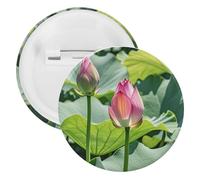 Magnifique broche ronde en fer blanc avec fleurs de lotus - Convient pour les enseignants, les infirmières, les médecins, le personnel, les cadeaux de fête, 1PCS, Plastique, Plastiques