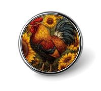 Magnifique broche ronde en forme de coq en tournesols pour homme et femme - Pour col de robe, veste, sac à dos