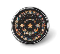 Magnifique broche ronde en métal avec étoiles et lune - Cadeau unique - Pour chapeau, chemise, vêtements, sacs