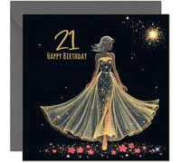 Magnifique carte d'anniversaire pour femme avec silhouette noire et dorée - Carte d'anniversaire élégante pour 21 ans, vingt et unième ans