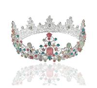 Magnifique cercle coloré Royal Queen King Tiaras and Crowns Pageant Prom Bridal Diadem Wedding Hair Jewelry Head Accessoires (Silver Color Crown)