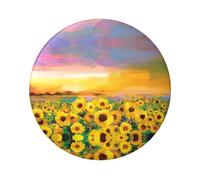 Magnifique champ de tournesol avec impression coucher de soleil 6 cm rond en fer blanc imprimé sur un seul côté, parfait pour une décoration personnelle et un cadeau, taille unique, Métal