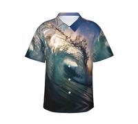 Magnifique chemise hawaïenne à manches courtes avec imprimé vagues de l'océan pour homme - Chemise décontractée pour la plage et les tenues tropicales, Noir/blanc, XXL