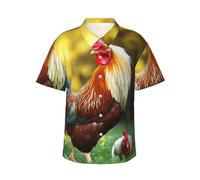 Magnifique chemise hawaïenne à manches courtes boutonnée pour homme Motif coq, noir, Taille XL