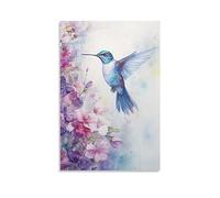 Magnifique colibri mural sur toile - Vintage - Aquarelle - Fleurs mignonnes - Décoration murale pour dortoir