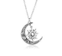 Magnifique collier avec pendentif soleil et lune incrusté d'opale, chaîne délicate tendance, collier unique, Silver, Comme décrit, Comme décrit.