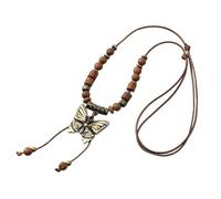 Magnifique collier de perles en bois avec papillon oriental - Chaîne réglable - Accessoire assorti