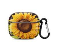 Magnifique coque pour écouteurs Bluetooth tournesol - Protection intégrale contre les chocs - Coque rigide - Prend en charge le chargement sans fil avec porte-clés - Cadeau personnalisé pour AirPods 3
