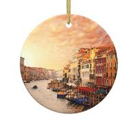 Magnifique décoration de Noël personnalisée avec vue sur le canal de Venise, décorations rondes en céramique, pendentifs de décoration d'intérieur