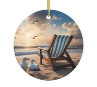 Magnifique décoration de Noël ronde en céramique imprimée ciel bleu et mer Convient pour les arbres de Noël, les fêtes de fin d'année, la décoration de la maison