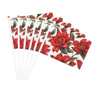 Magnifique drapeau à main léger avec imprimé floral rouge pour défilé, décoration d'intérieur, événements, utilisation polyvalente