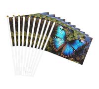 Magnifique drapeau à main léger imprimé papillon bleu pour fêtes, événements, défilés, activités sportives, assemblage facile