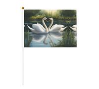 Magnifique drapeau blanc imprimé cygnes sur le lac double face agitant à la main - Couleurs vives, pour tournois sportifs et matchs