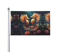 Magnifique drapeau de fête imprimé couple hippocampe 0,9 x 1,5 m Bannière festive avec œillets Convient pour les fêtes et le camping