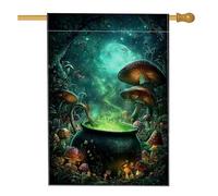 Magnifique drapeau de jardin en forme de champignon, vert foncé, décoration fantaisie, bannière double face en toile de jute pour Halloween, décoration de pelouse extérieure, 71 x 101,6 cm