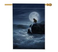 Magnifique drapeau de jardin sirène bleu foncé, bannière décorative double face en toile de jute, décoration de pelouse extérieure d'été, 71 x 101,6 cm