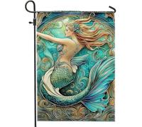 Magnifique drapeau de jardin sirène, décoration de plage vert turquoise, bannière nautique d'été, drapeau d'extérieur en polyester double face, décoration de pelouse au bord de la piscine, 30,5 x 45,7