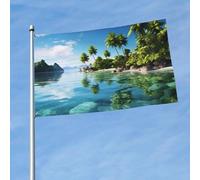 Magnifique drapeau de l'île dans la mer - 9,1 x 1,5 m - Double face - Résistant à la décoloration - Bannière de vœux d'extérieur avec œillets en laiton pour intérieur et extérieur - Pour jardin