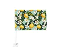 Magnifique drapeau de voiture avec clip pour fenêtre extérieure Motif citron et fleur blanche 30 x 45 cm Double face Décoration de voiture