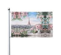 Magnifique drapeau décoratif double face à motif de la tour de Paris, avec trous de suspension, adaptés pour accrocher dans les jardins et les porches.