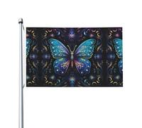 Magnifique drapeau double face imprimé papillon bleu - 0,9 x 1,5 m (sans poteau), convient pour une utilisation en intérieur et en extérieur, festif/événement/décoration d'intérieur