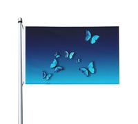 Magnifique drapeau imprimé papillon bleu 0,9 x 1,5 m pour décoration de fête avec œillets, convient pour une utilisation en intérieur et en extérieur