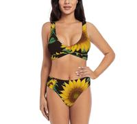 Magnifique ensemble bikini tournesol pour maillot de bain piscine plage vacances sports nautiques essentiel, Noir , XL