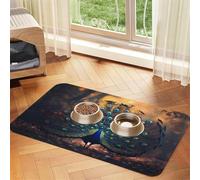 Magnifique et élégant tapis d'alimentation en cuir absorbant pour chien et chat, motif paon, imperméable, sans taches, séchage rapide, antidérapant, 60 x 40 cm