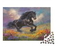 Magnifique étalon Noir-FleursBloom Cadeau Unique Décoration Intérieure Jeu ÉduChatif Challenge Toy Adultes & Enfants des 14 Ans 1000pcs (75x50cm)