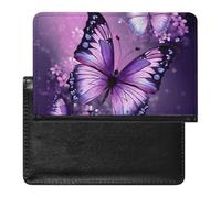 Magnifique étui de passeport en cuir synthétique de qualité supérieure avec motif papillon violet - Étui de protection pour passeport de voyage unisexe - Organiseur de documents pour les vacances et