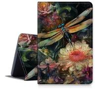 Magnifique étui libellule pour iPad 10e génération 10,9" version 2022 (numéro de modèle : A2696 A2757 A2777), étui pliable en cuir synthétique résistant aux chocs avec mise en veille/réveil