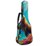 Magnifique étui pour guitare acoustique de 101,6 cm/104,7 cm avec compartiment à accessoires, fermeture éclair, sac de transport étanche avec couche de protection, plusieurs poches, lion de mer
