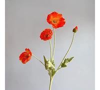Magnifique fleur de coquelicots artificiels en soie avec tige de flocage - Bouquet réaliste et élégant (rouge orange)