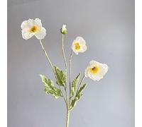 Magnifique fleur de coquelicots artificiels en soie avec tige floquée - Bouquet réaliste et élégant - Blanc