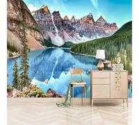Magnifique Frais Ciel Bleu Montagnes Enneigées Forêts Lacs Papier Peint 3D Installation Facile Intissé Tapisserie Bureau Salon Canapé Chambre Décoration Murale-300cm×210cm
