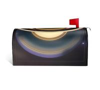 Magnifique housse de boîte aux lettres Saturne en tissu imperméable avec une impression sur un côté et une ouverture incurvée sur un côté.