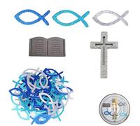 Magnifique Kit de Décoration de Table pour Baptême poissons décoratifs en bois - Confettis en Forme de Poisson, Croix et Livres Saints en Bois - Parfait pour Cérémonies Religieuses et Événements