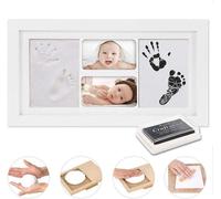 MAGNIFIQUE KIT EMPREINTES DE PIEDS ET DE MAINS DE BÉBÉ, cadre décoratif blanc souvenir de bébé Encre non toxique, Décoration en