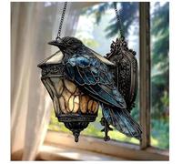 Magnifique lanterne en forme de corbeau noir en verre teinté pour Halloween, corbeau gothique sur lanterne, attrape-soleil en acrylique, pour fenêtre de chambre académie sombre, décoration d'Halloween