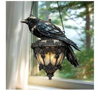 Magnifique lanterne en forme de corbeau noir en verre teinté pour Halloween, corbeau gothique sur lanterne, attrape-soleil en acrylique, pour fenêtre de chambre académie sombre, décoration d'Halloween