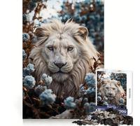Magnifique Lion Blanc en Fleurs Puzzle de 1000 pièces pour Adultes Idéal pour se concentrer, s'amuser et se détendre Cadeau mémorable (50x75cm)