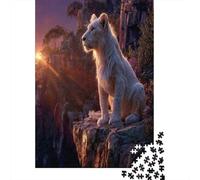Magnifique lionne Blanche Assise au Bord d'une Falaise || Puzzles Amusants en Famille 70x50cm/1000pcs Adultes