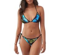 Magnifique maillot de bain 2 pièces léger imprimé papillon bleu pour femme - Maillot de bain tendance confortable et élégant pour la plage, Noir , S